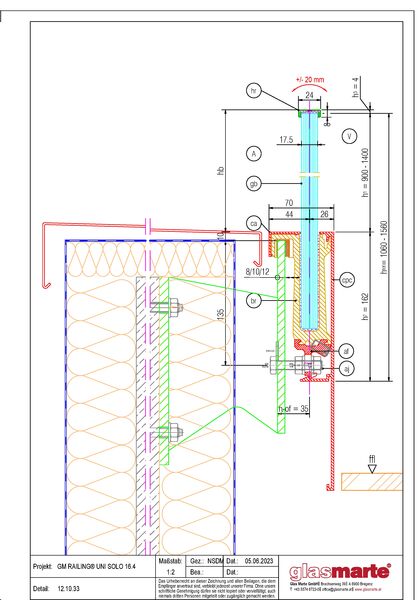 Detailzeichnung: Glasgeländer-System GM RAILING® UNI 