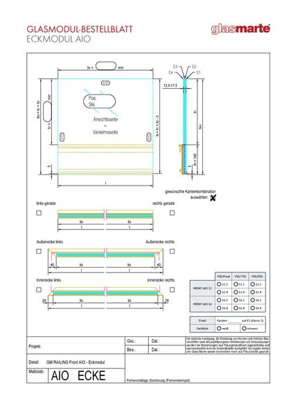 Bestellformular: Glasgeländer-System GM RAILING® FRONT AIO Eckmodul