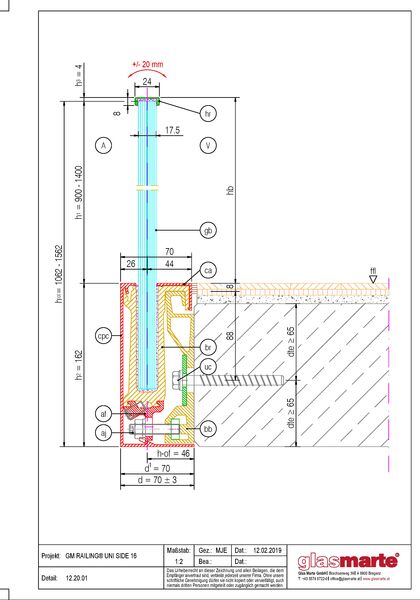Detailzeichnung: Glasgeländer-System GM RAILING® UNI 