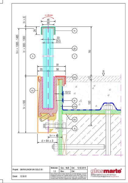 Detailzeichnung: Glasgeländer-System GM RAILING® UNI 