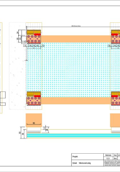 Detailzeichnung von Glas Marte Glasgeländer-System für Französische Fenster (PDF)