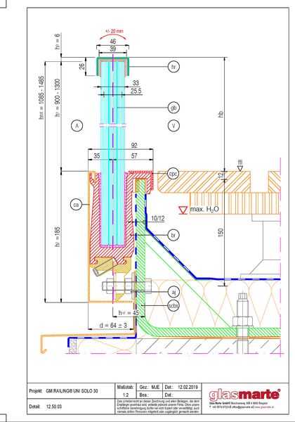 Detailzeichnung: Glasgeländer-System GM RAILING® UNI 