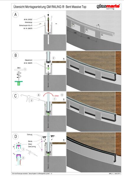 Montageanleitung Glasgeländer-System GM RAILING® BENT MASSIVE TOP
