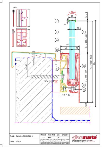 Detailzeichnung: Glasgeländer-System GM RAILING® UNI 