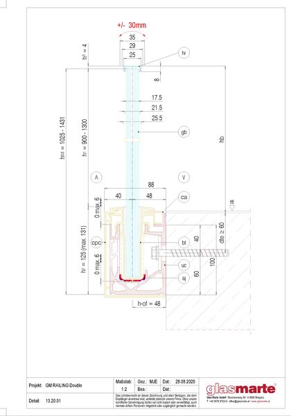 Detailzeichnung: Glasgeländer-System GM RAILING® DOUBLE 
