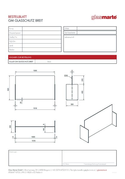 Bestellformular: Glas-Trennwand GM GLASSCHUTZ breit