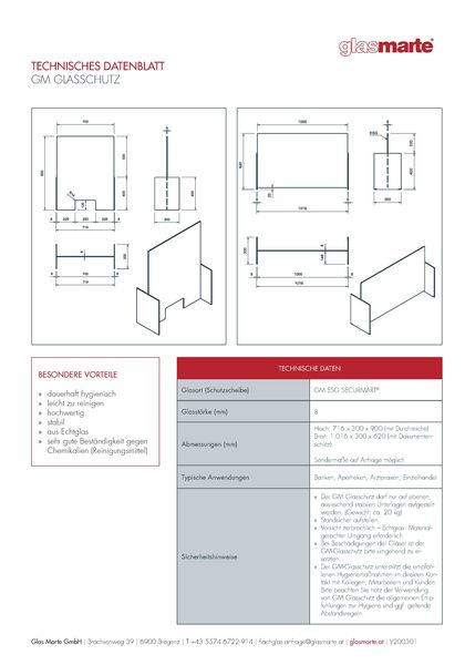 Glas-Trennwand zum Schutz vor Krankheitserregern GM GLASSCHUTZ