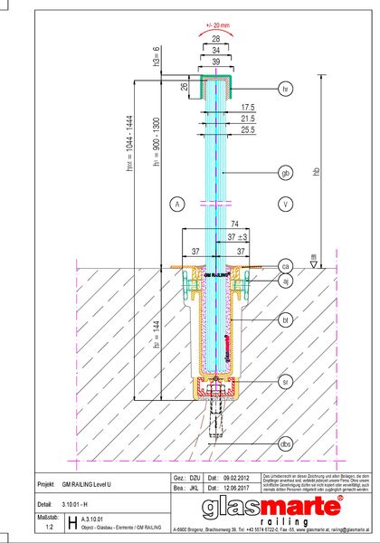 Detailzeichnung: Glasgeländer-System GM RAILING® LEVEL U
