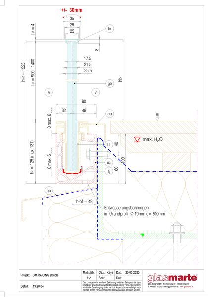 Detailzeichnung: Glasgeländer-System GM RAILING® DOUBLE 