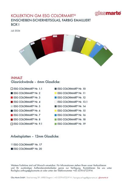 Glas Marte Musterkollektion emailliertes ESG
