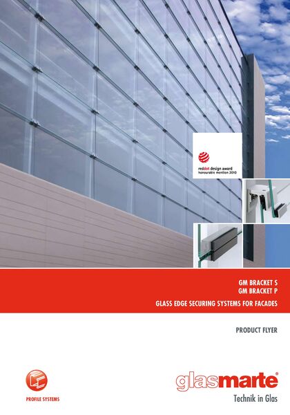 Brochure glass edge securing systems for facades GM BRACKET