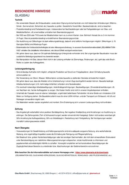 Informationsblatt: Besondere Hinweise für den Konstruktiven Glasbau