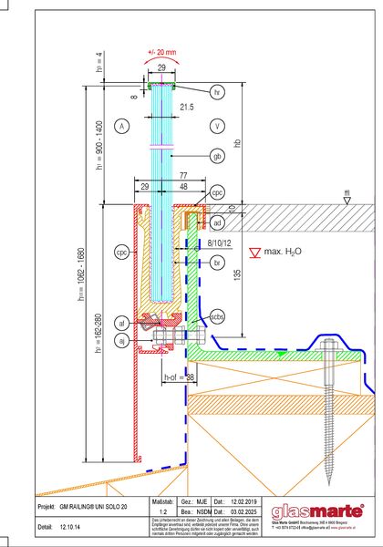 Detailzeichnung: Glasgeländer-System GM RAILING® UNI 