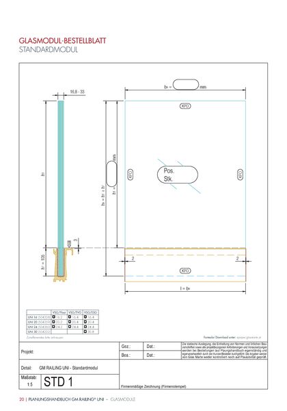 Bestellformular Glasgeländer-System GM RAILING® UNI Standardmodul
