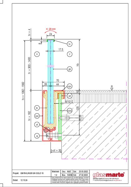Detailzeichnung: Glasgeländer-System GM RAILING® UNI 