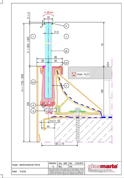 Detailzeichnung: Glasgeländer-System GM RAILING® UNI 