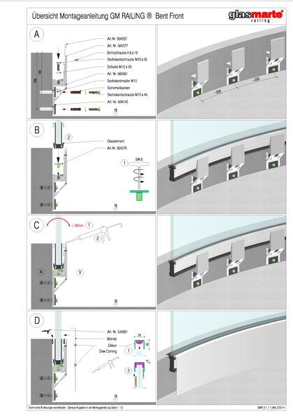 Montageanleitung Glasgeländer-System GM RAILING® BENT FRONT